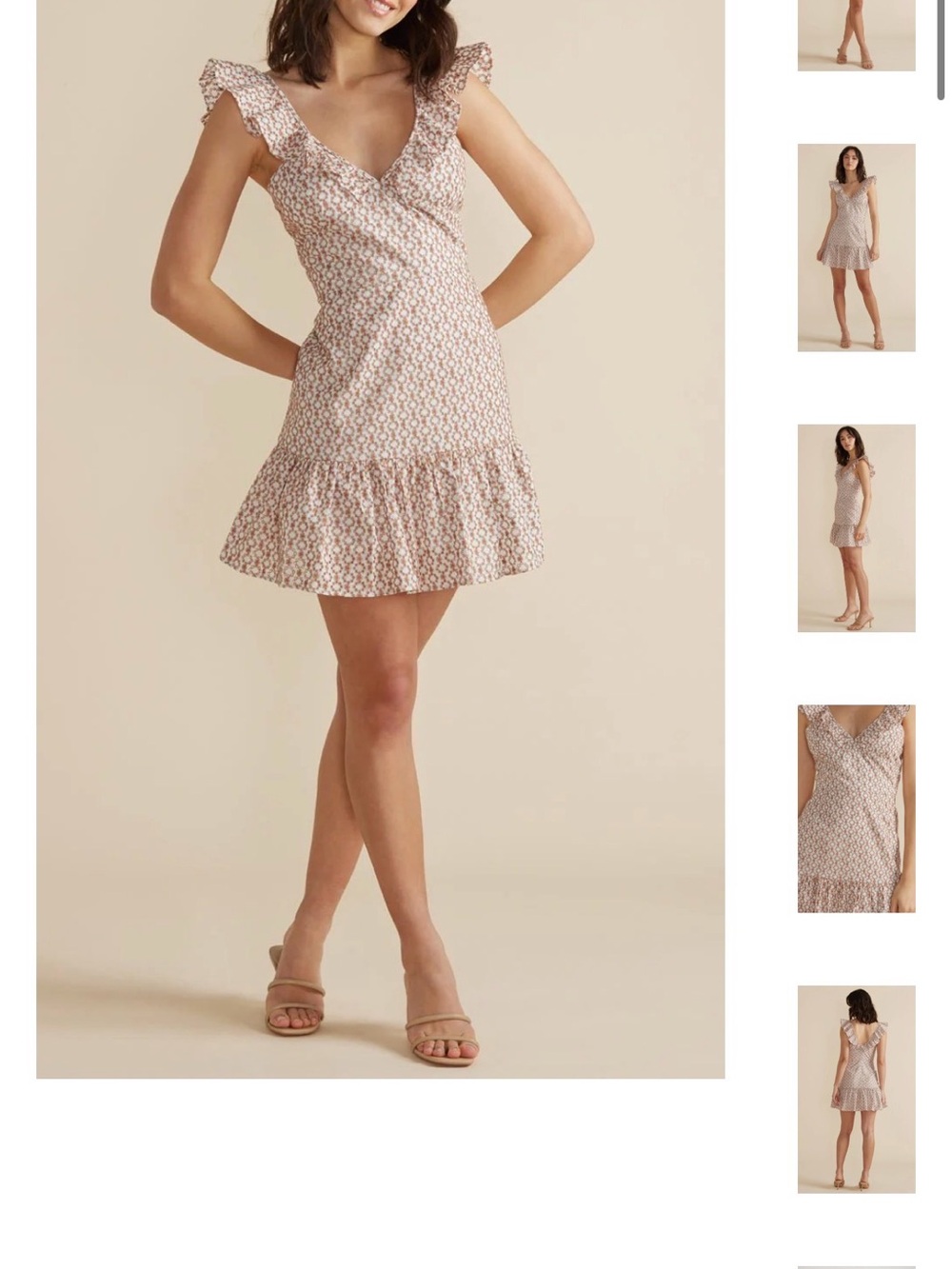 MinkPink Tanjil V-Neck Cotton Embroidered Dress in Tan/White